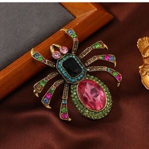 Vintage Style Colorful Huge Bug Brooch Pin Rhinestones New in Box